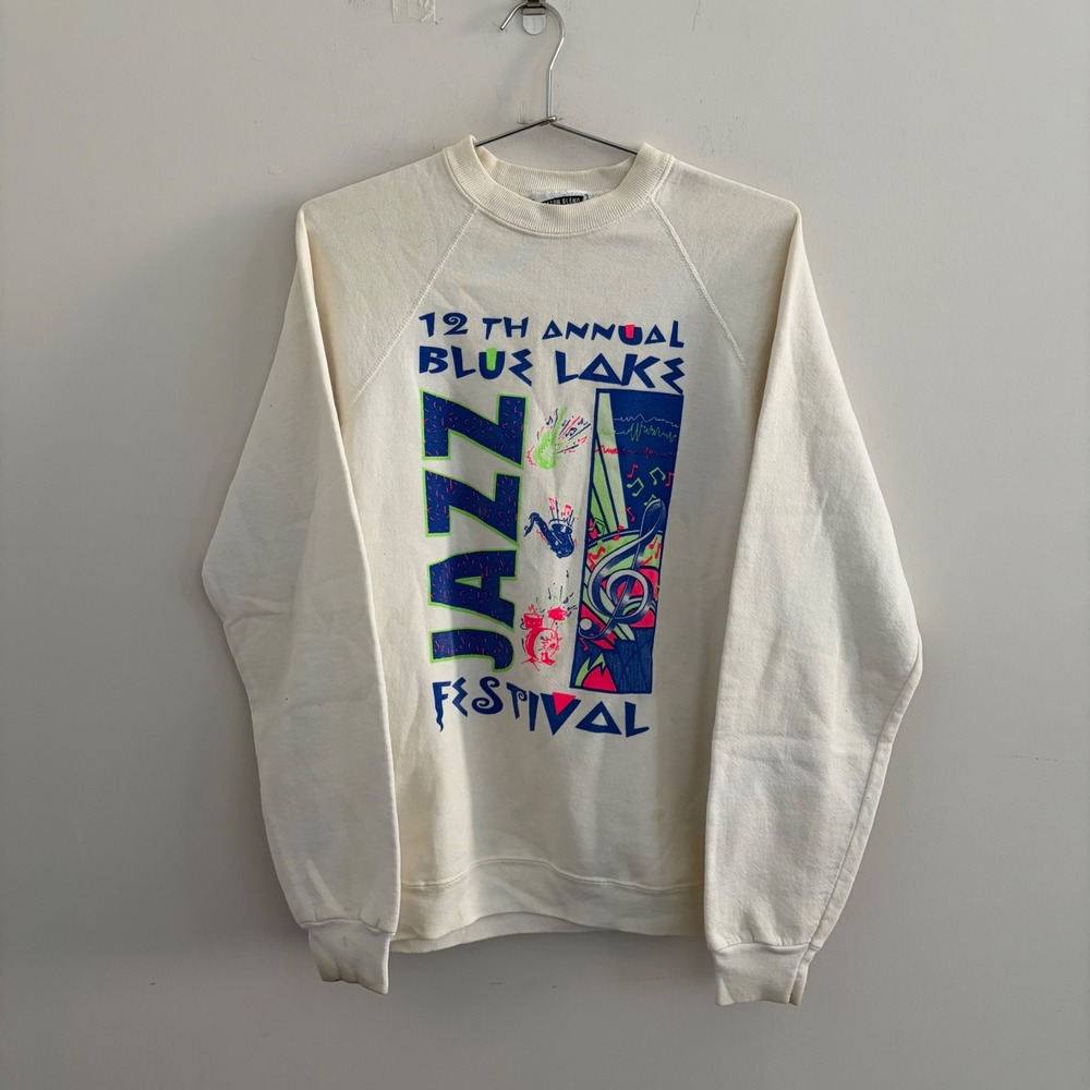 Vintage Lee 12th Annual Blue Lake Jazz Festival Sweatshirt XL Cream 1989 USA